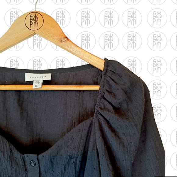 Black Topshop Textured Dot Puff Sleeve Blouse Top Size 8 - Picture 2 of 3